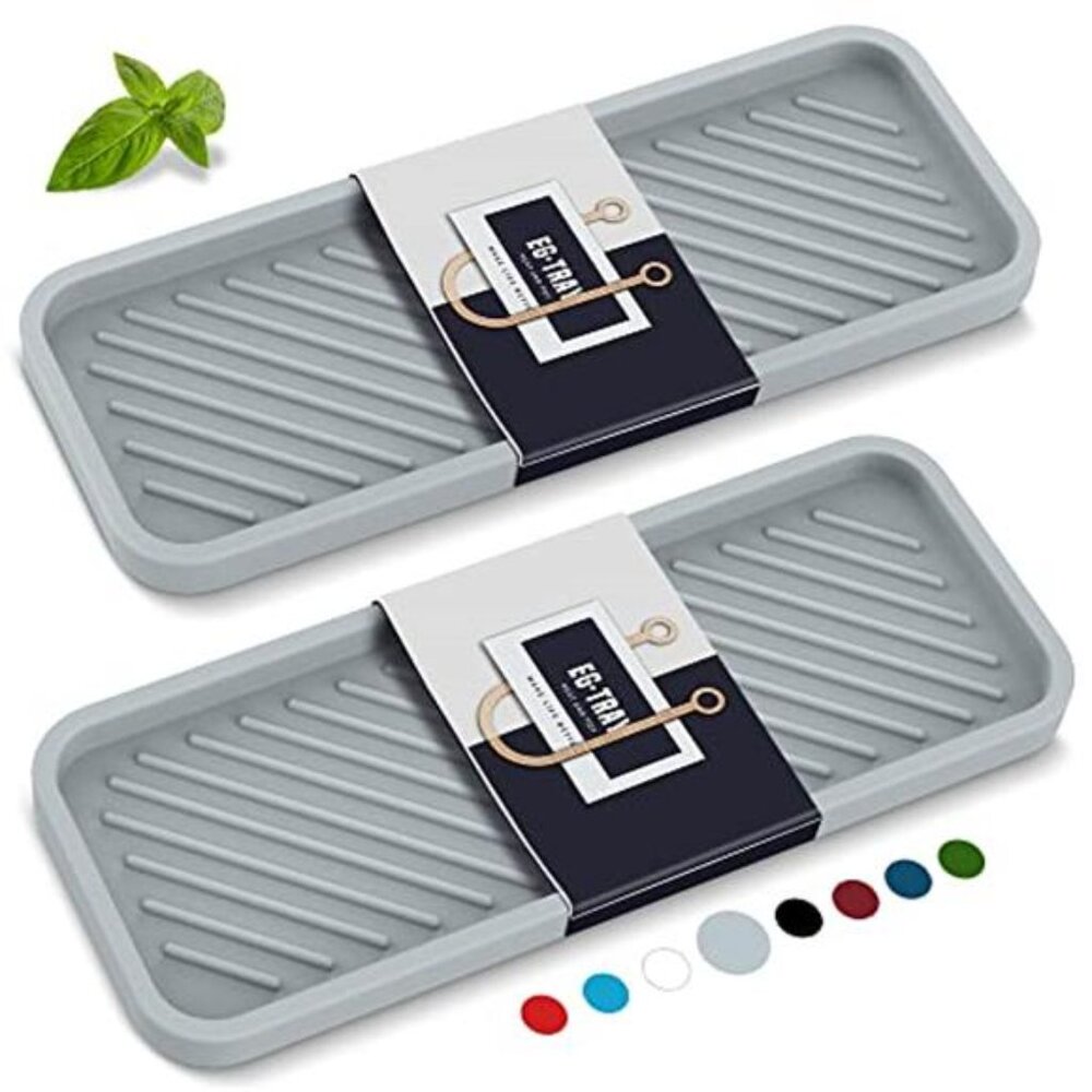 Silicone Sink Organizer Tray 2 Pack Soap Sponge Holder Kitchen Counter Bathroom